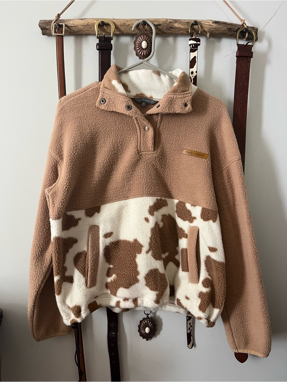 Simply Southern Brown & Cream Two-Tone Sherpa Pullover Jacket